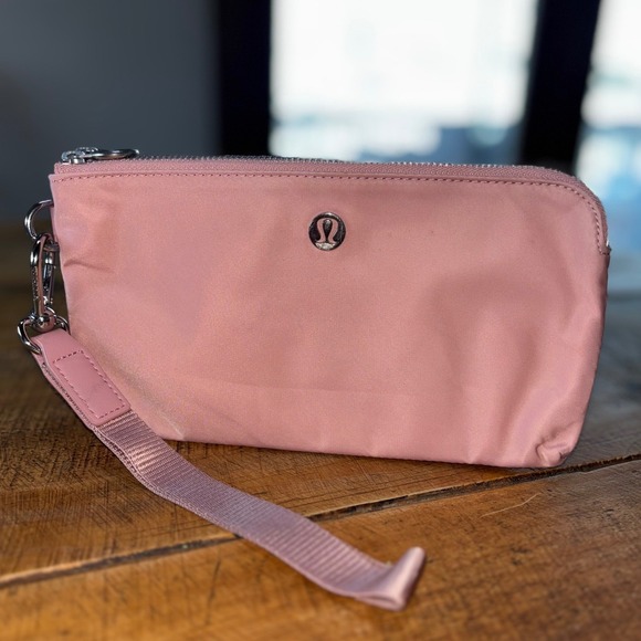 Lululemon Now and Always Pink Wristlet Double Zipper Pockets Removable Strap - Picture 1 of 9